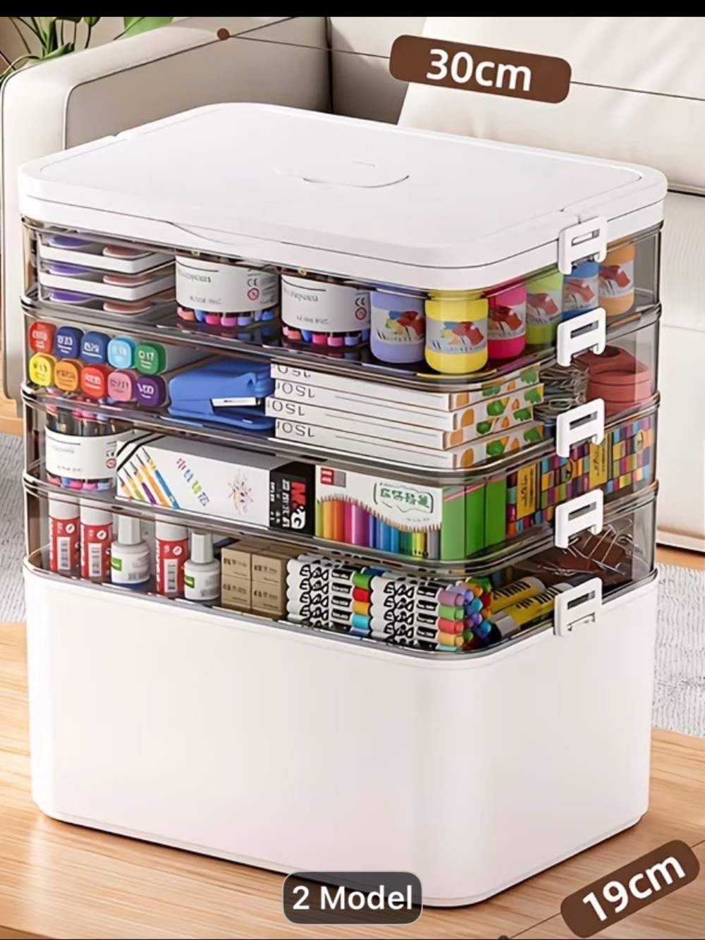 White Stackable Plastic Storage Organizer with Clear Drawers